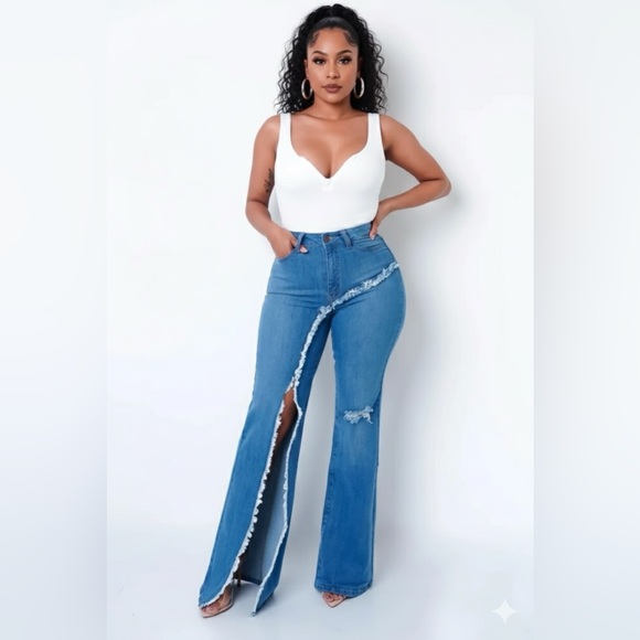 Women's Flared Jeans with High Waist Bottom Pants for Comfortable Denim Style - Picture 5 of 15